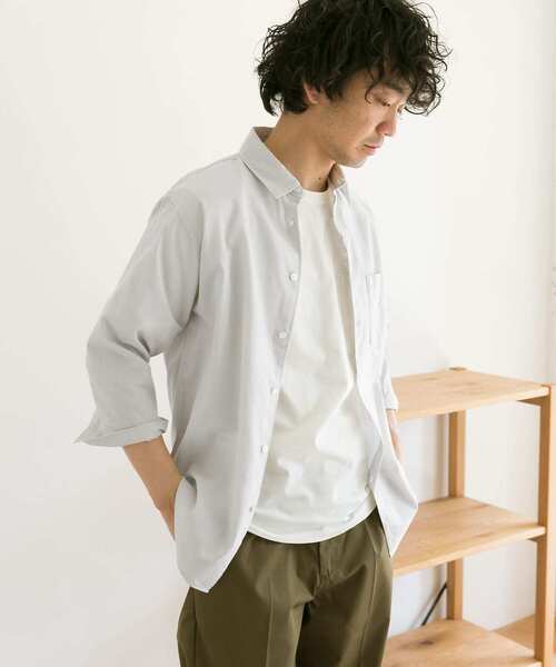 URBAN RESEARCH DOORS（アーバンリサーチドアーズ）の「パナマドビー7分袖シャツ（シャツ/ブラウス・メンズ・ベージュ/ブルー系その他/オフホワイト/ベージュ系その他・40/38）」の9枚目の写真