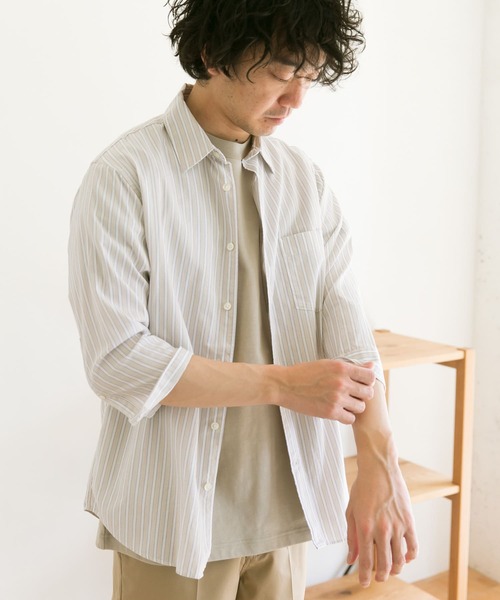 URBAN RESEARCH DOORS（アーバンリサーチドアーズ）の「パナマドビー7分袖シャツ（シャツ/ブラウス・メンズ・ベージュ/ブルー系その他/オフホワイト/ベージュ系その他・40/38）」の13枚目の写真