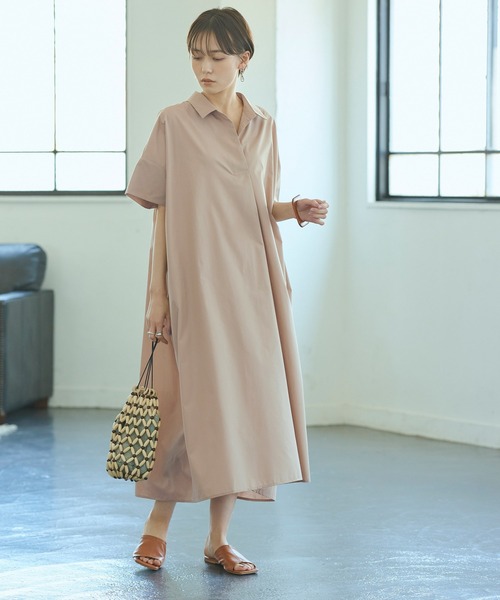 titivate（ティティベイト）の「ﾜｲﾄﾞｼﾙｴｯﾄｽｷｯﾊﾟｰｼｬﾂﾜﾝﾋﾟｰｽ（シャツワンピース・レディース・ベージュ/ブルー/ブラウン/ブラック・S/M）」の3枚目の写真