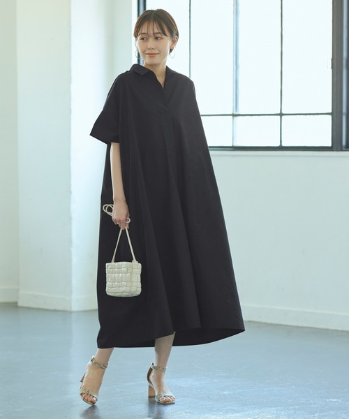 titivate（ティティベイト）の「ﾜｲﾄﾞｼﾙｴｯﾄｽｷｯﾊﾟｰｼｬﾂﾜﾝﾋﾟｰｽ（シャツワンピース・レディース・ベージュ/ブルー/ブラウン/ブラック・S/M）」の2枚目の写真