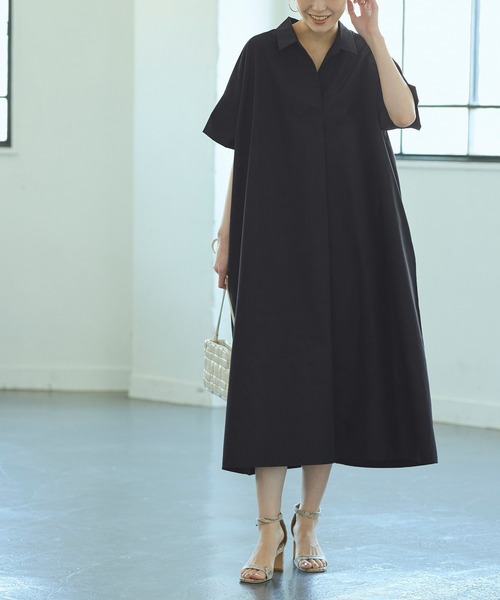 titivate（ティティベイト）の「ﾜｲﾄﾞｼﾙｴｯﾄｽｷｯﾊﾟｰｼｬﾂﾜﾝﾋﾟｰｽ（シャツワンピース・レディース・ベージュ/ブルー/ブラウン/ブラック・S/M）」の9枚目の写真