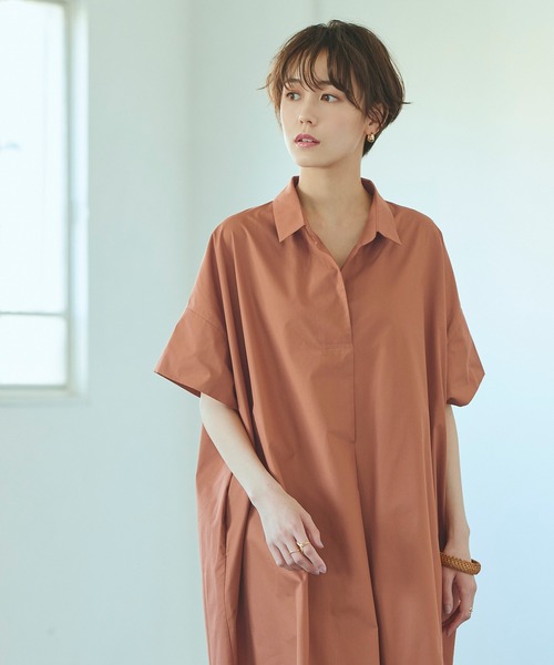 titivate（ティティベイト）の「ﾜｲﾄﾞｼﾙｴｯﾄｽｷｯﾊﾟｰｼｬﾂﾜﾝﾋﾟｰｽ（シャツワンピース・レディース・ベージュ/ブルー/ブラウン/ブラック・S/M）」の11枚目の写真