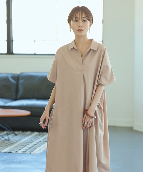 titivate（ティティベイト）の「ﾜｲﾄﾞｼﾙｴｯﾄｽｷｯﾊﾟｰｼｬﾂﾜﾝﾋﾟｰｽ（シャツワンピース・レディース・ベージュ/ブルー/ブラウン/ブラック・S/M）」の12枚目の写真