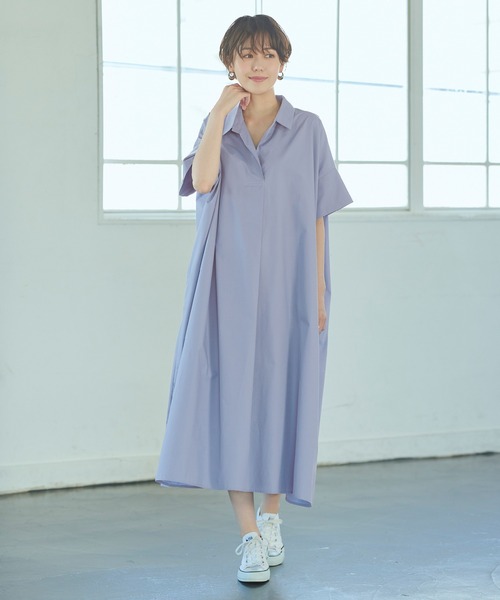 titivate（ティティベイト）の「ﾜｲﾄﾞｼﾙｴｯﾄｽｷｯﾊﾟｰｼｬﾂﾜﾝﾋﾟｰｽ（シャツワンピース・レディース・ベージュ/ブルー/ブラウン/ブラック・S/M）」の14枚目の写真