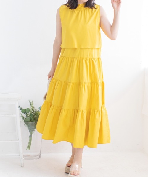 美品マーレット　ティアードワンピース　イエロー 中古・古着通販】merlette (マーレット) MARTEL DRESS イエロー