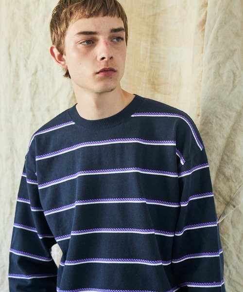 AlexanderLeeChang（アレキサンダーリーチャン）の「PICOT BORDER KNIT（ニット/セーター・メンズ・ネイビー/ミント/ブラウン・2/3）」の3枚目の写真