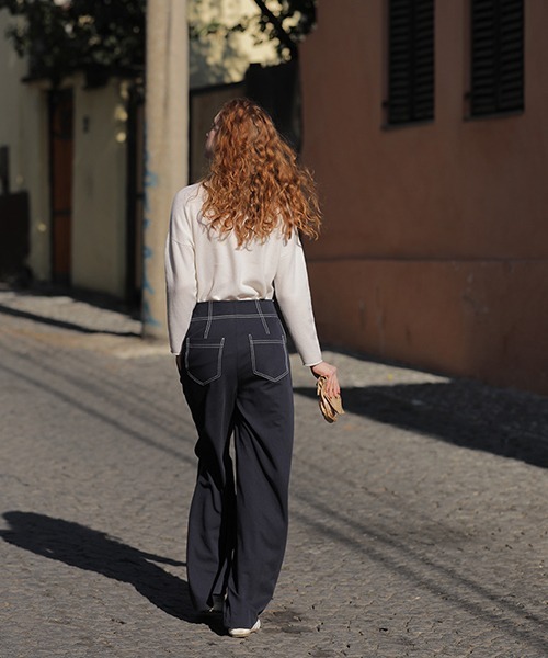 chuclla（チュクラ）の「ステッチ ワイドパンツ chw1551（その他パンツ・レディース・ダークネイビー・S/M/XS）」の5枚目の写真