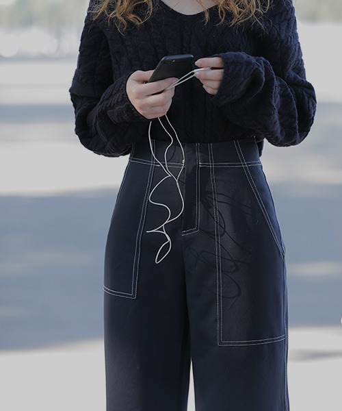 chuclla（チュクラ）の「ステッチ ワイドパンツ chw1551（その他パンツ・レディース・ダークネイビー・S/M/XS）」の9枚目の写真