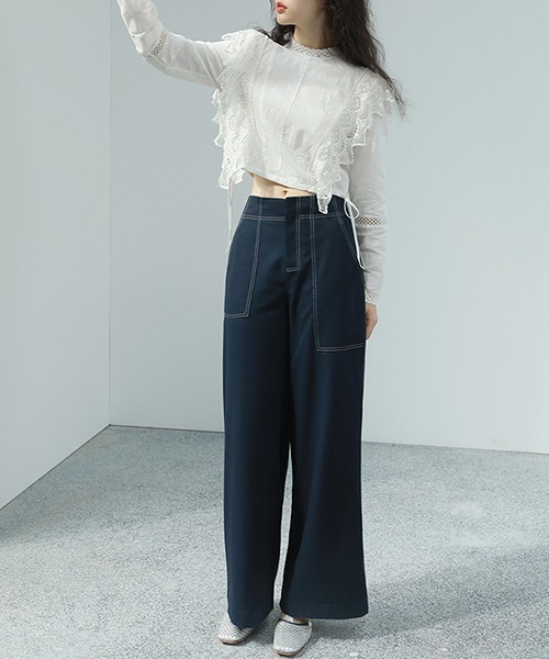 chuclla（チュクラ）の「ステッチ ワイドパンツ chw1551（その他パンツ・レディース・ダークネイビー・S/M/XS）」の13枚目の写真