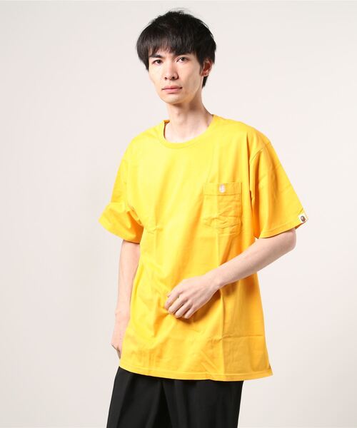A BATHING APE イエローTシャツ M セール】ONE POINT POCKET OVERDYE TEE M（Tシャツ/カットソー