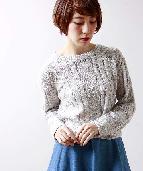 WEGO（ウィゴー）の「WEGO/ハートケーブルニット（ニット/セーター・レディース・杢グレー/サックスブルー/ライトパープル・FREE）」の2枚目の写真