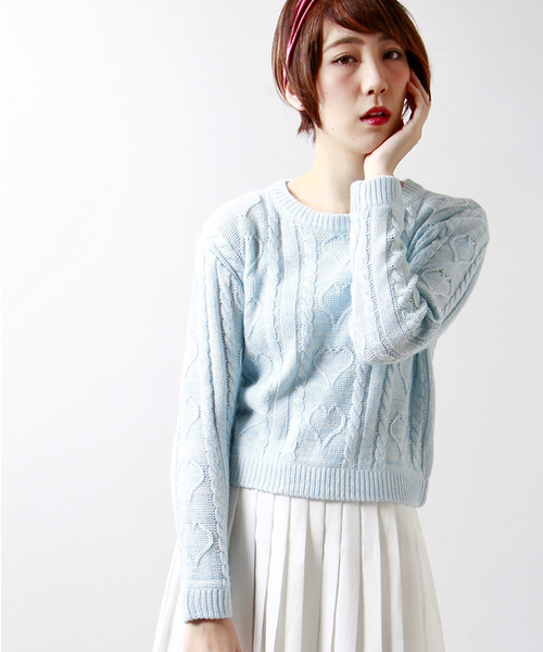 WEGO（ウィゴー）の「WEGO/ハートケーブルニット（ニット/セーター・レディース・杢グレー/サックスブルー/ライトパープル・FREE）」の3枚目の写真