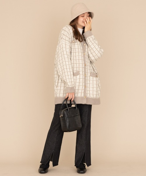 NEUNA（ヌナ）の「ツイードチェックジャガードトリムニット