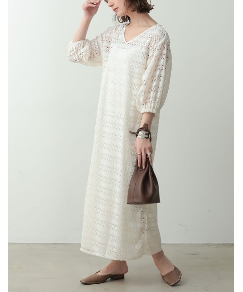 Re:EDIT(リエディ)の「3WAYボリュームスリーブレースワンピース×インナーキャミワンピース(ワンピース・レディース・ブラック/ブラウン/ホワイト/ベージュ・SHORT/TALL/LARGE/MEDIUM)」の11枚目の写真