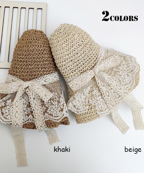 SFW（エスエフダブリュー）の「柔らかな麦わら風素材とレースリボンがガーリー　ストローハット（ハット・レディース・ベージュ/カーキ・FREE）」の3枚目の写真