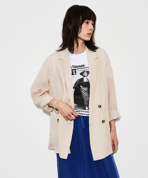 GARAGE OF GOOD CLOTHING(ガレージオブグッドクロージング)の「シアーダブルジャケット*(ブルゾン・レディース・ブラック/ベージュ・FREE)」の2枚目の写真