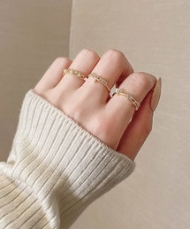 KOR | 3連 デザインリング 重ね付け ラインストーン(リング)