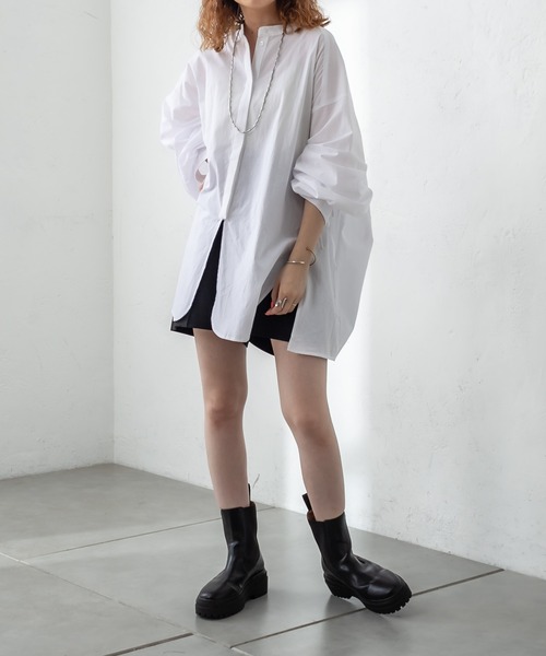 mystic(ミスティック)の「袖タックデザインシャツ(シャツ/ブラウス・レディース・ベージュ/オフホワイト/オレンジ/ブルー・FREE)」の6枚目の写真