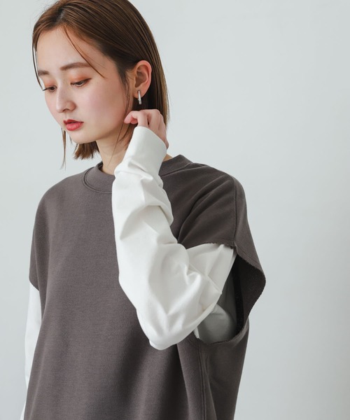 SENSE OF PLACE by URBAN RESEARCH(センスオブプレイスバイアーバンリサーチ)の「フレンチスリーブルーズトップ(Tシャツ/カットソー・レディース・グレー/ブラック/アイボリー・ONE)」の3枚目の写真