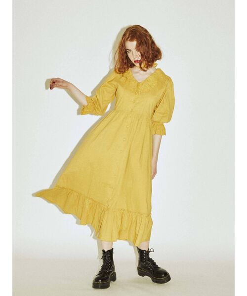 jouetie（ジュエティ）の「カットワークコットンワンピース（ワンピース・レディース・オフホワイト/ブラック/イエロー・MEDIUM）」の9枚目の写真