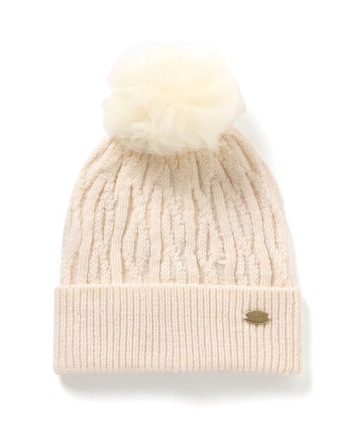 Seraph（セラフ）の「チュールポンポン付きニットキャップ（ハット・キッズ・サックスブルー/アイボリー/ピンク・50/54/58）」の2枚目の写真