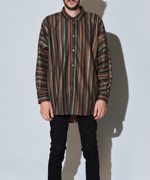 NO ID.(ノーアイディ)の「マルチストライプドルマンスリーブBIG-SH(シャツ/ブラウス・メンズ・ブラック/ベージュ/グリーン・ONE SIZE)」の17枚目の写真