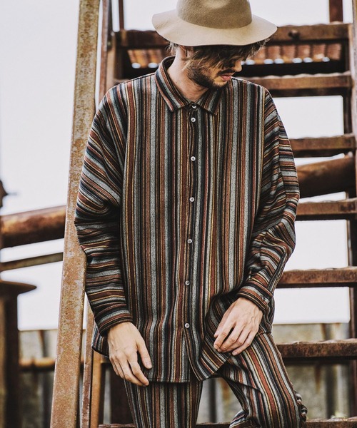 NO ID.(ノーアイディ)の「マルチストライプドルマンスリーブBIG-SH(シャツ/ブラウス・メンズ・ブラック/ベージュ/グリーン・ONE SIZE)」の19枚目の写真
