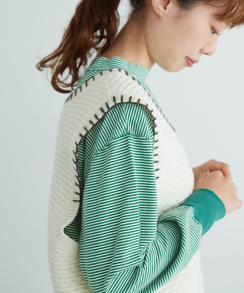 chambre de charme(シャンブルドゥシャーム)の「cdc ウール/ナイロン ブランケットステッチ ベスト(ベスト・レディース・ホワイト/ブルー/レッド・FREE)」の21枚目の写真