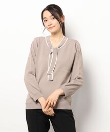 m.f.editorial | ＊エムエフエディトリアルレディース/m.f.editorial：Women  ゴム編み 配色ボウタイ ニットプルオーバー(ニット/セーター)