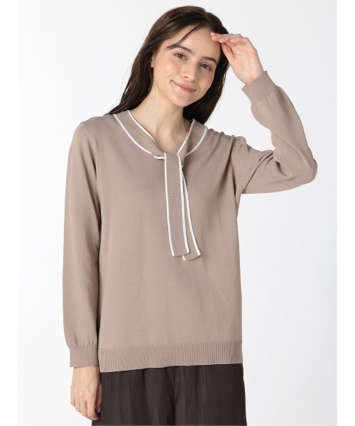 m.f.editorial(エムエフエディトリアル)の「エムエフエディトリアルレディース/m.f.editorial:Women ゴム編み 配色ボウタイ ニットプルオーバー(ニット/セーター・レディース・ブラック/ベージュ/グレー・MEDIUM/LARGE)」の1枚目の写真