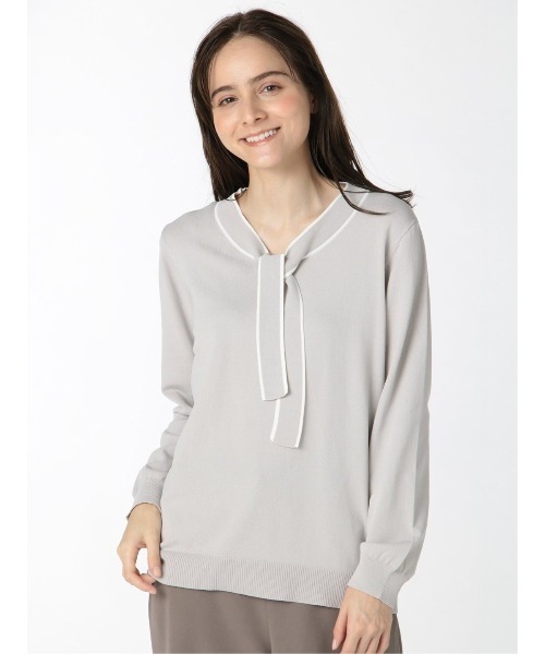 m.f.editorial(エムエフエディトリアル)の「エムエフエディトリアルレディース/m.f.editorial:Women ゴム編み 配色ボウタイ ニットプルオーバー(ニット/セーター・レディース・ブラック/ベージュ/グレー・MEDIUM/LARGE)」の3枚目の写真