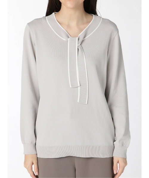 m.f.editorial(エムエフエディトリアル)の「エムエフエディトリアルレディース/m.f.editorial:Women ゴム編み 配色ボウタイ ニットプルオーバー(ニット/セーター・レディース・ブラック/ベージュ/グレー・MEDIUM/LARGE)」の18枚目の写真