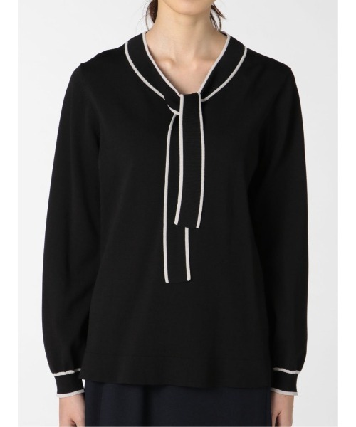 m.f.editorial(エムエフエディトリアル)の「エムエフエディトリアルレディース/m.f.editorial:Women ゴム編み 配色ボウタイ ニットプルオーバー(ニット/セーター・レディース・ブラック/ベージュ/グレー・MEDIUM/LARGE)」の7枚目の写真