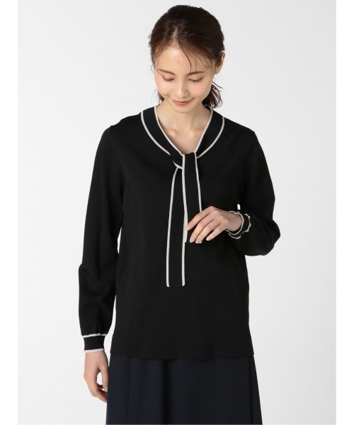 m.f.editorial(エムエフエディトリアル)の「エムエフエディトリアルレディース/m.f.editorial:Women ゴム編み 配色ボウタイ ニットプルオーバー(ニット/セーター・レディース・ブラック/ベージュ/グレー・MEDIUM/LARGE)」の13枚目の写真