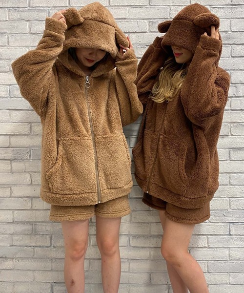 WEGO（ウィゴー）の「WEGO/クマパーカー（ルームウェア/パジャマ・レディース・ブラウン/ベージュ・FREE）」の3枚目の写真