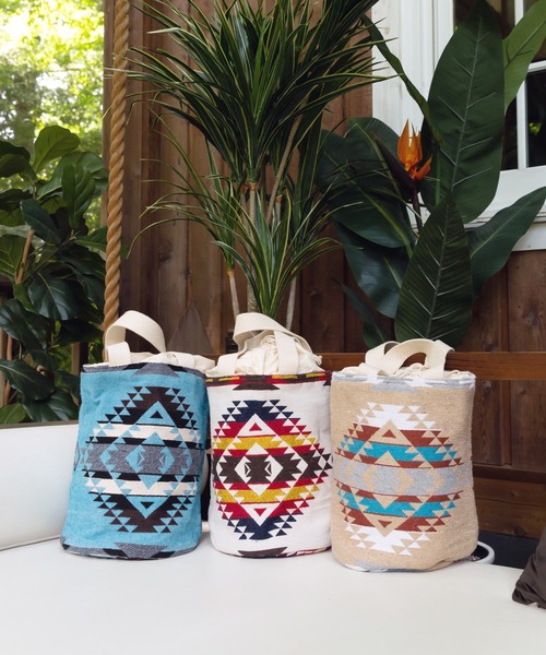 チャイハネ（チャイハネ）の「【チャイハネ】オルテガ柄巾着バケツバッグ（トートバッグ・レディース・ベージュ/ブラウン/グレー/ライトブルー・FREE）」の16枚目の写真