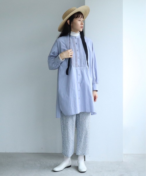 yuni（ユニ　）の「インドピンタック　チュニック丈シャツ（シャツ/ブラウス・レディース・サックスブルー/モスグリーン/ホワイト・FREE）」の5枚目の写真