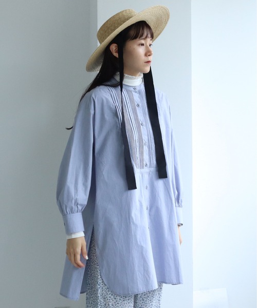 yuni（ユニ　）の「インドピンタック　チュニック丈シャツ（シャツ/ブラウス・レディース・サックスブルー/モスグリーン/ホワイト・FREE）」の7枚目の写真