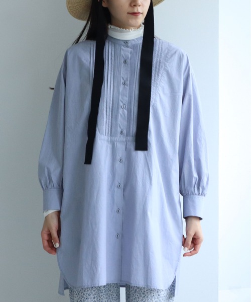 yuni（ユニ　）の「インドピンタック　チュニック丈シャツ（シャツ/ブラウス・レディース・サックスブルー/モスグリーン/ホワイト・FREE）」の8枚目の写真