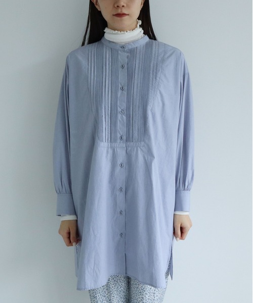 yuni（ユニ　）の「インドピンタック　チュニック丈シャツ（シャツ/ブラウス・レディース・サックスブルー/モスグリーン/ホワイト・FREE）」の9枚目の写真