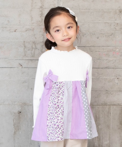 RAGMART（ラグマート）の「パッチワークチュニックTシャツ（ワンピース・キッズ・オフホワイト/グリーン・110cm/100cm/120cm/130cm）」の2枚目の写真