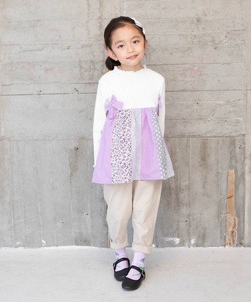 RAGMART（ラグマート）の「パッチワークチュニックTシャツ（ワンピース・キッズ・オフホワイト/グリーン・110cm/100cm/120cm/130cm）」の4枚目の写真