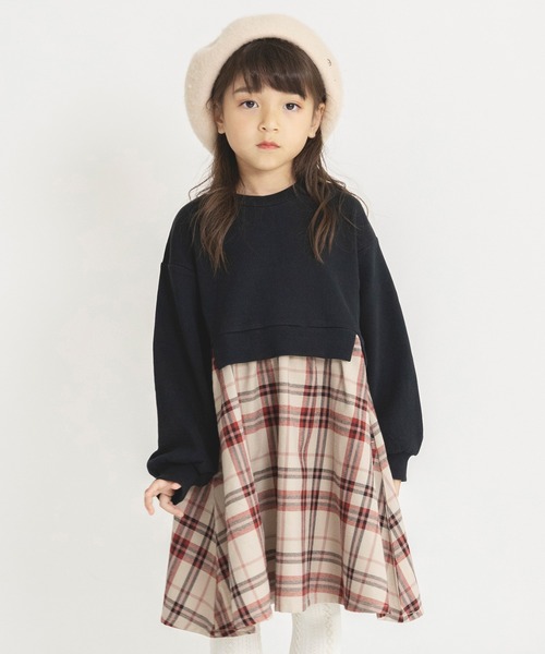 BRANSHES(ブランシェス)の「チェック柄ドッキングワンピース(ワンピース・キッズ・ブラック/ベージュ・90/100/110/120/130/140/150)」の5枚目の写真