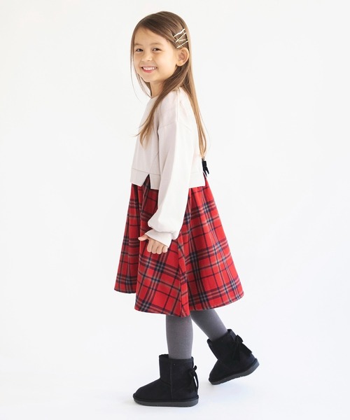 BRANSHES(ブランシェス)の「チェック柄ドッキングワンピース(ワンピース・キッズ・ブラック/ベージュ・90/100/110/120/130/140/150)」の6枚目の写真