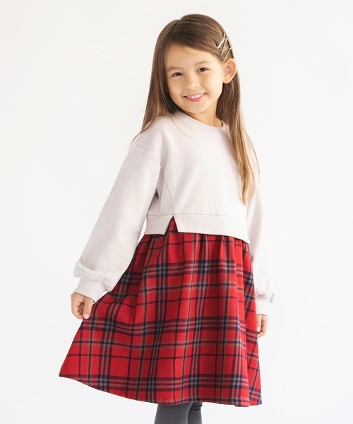 BRANSHES(ブランシェス)の「チェック柄ドッキングワンピース(ワンピース・キッズ・ブラック/ベージュ・90/100/110/120/130/140/150)」の4枚目の写真