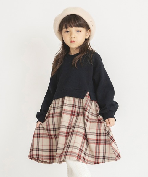 BRANSHES(ブランシェス)の「チェック柄ドッキングワンピース(ワンピース・キッズ・ブラック/ベージュ・90/100/110/120/130/140/150)」の3枚目の写真