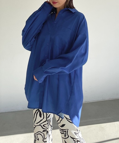 PAGEBOY(ページボーイ)の「コットンライクダッドシャツ(シャツ/ブラウス・レディース・ブラック/オフホワイト/ブルー・FREE)」の1枚目の写真