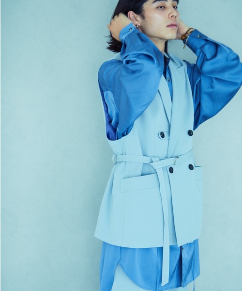 TAUPE(トープ)の「TAUPE/トープ/ベルテッドダブルベスト(テーラードジャケット・メンズ・ブラック/サックスブルー・2)」の9枚目の写真