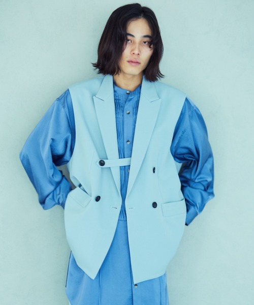 TAUPE(トープ)の「TAUPE/トープ/ベルテッドダブルベスト(テーラードジャケット・メンズ・ブラック/サックスブルー・2)」の8枚目の写真