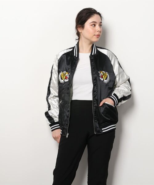 SILVER BULLET（シルバーバレット）の「『.KOM/ドットケーオーエム』リバーシブル タイガーデザイン スカジャン シンプルMA-1（スカジャン・メンズ・ブラック×カーキ/ネイビー系・M/L）」の7枚目の写真